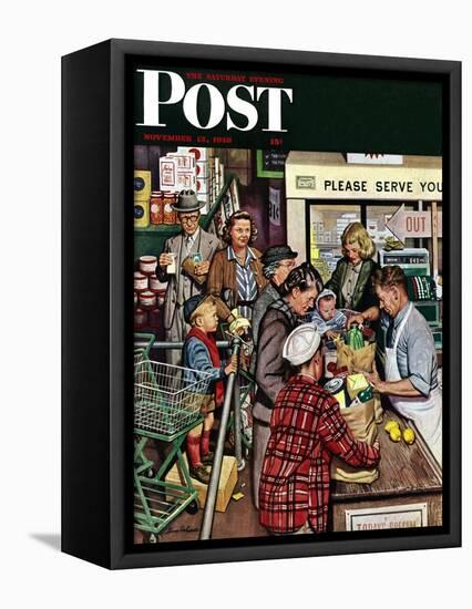 "Grocery LIne," Saturday Evening Post Cover, November 13, 1948-Stevan Dohanos-Framed Premier Image Canvas