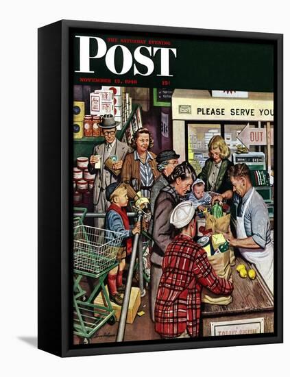 "Grocery LIne," Saturday Evening Post Cover, November 13, 1948-Stevan Dohanos-Framed Premier Image Canvas