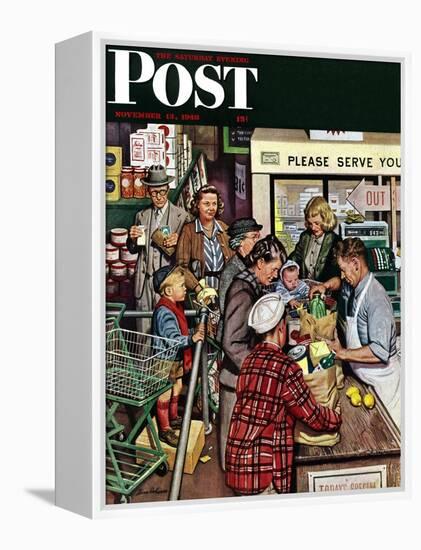 "Grocery LIne," Saturday Evening Post Cover, November 13, 1948-Stevan Dohanos-Framed Premier Image Canvas