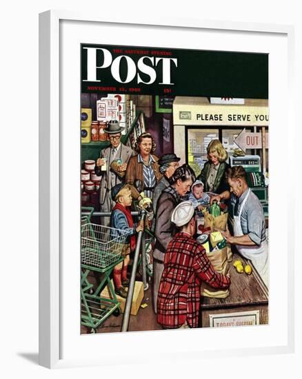 "Grocery LIne," Saturday Evening Post Cover, November 13, 1948-Stevan Dohanos-Framed Giclee Print