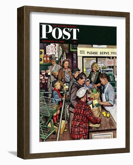 "Grocery LIne," Saturday Evening Post Cover, November 13, 1948-Stevan Dohanos-Framed Giclee Print