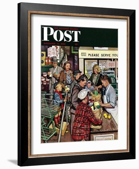 "Grocery LIne," Saturday Evening Post Cover, November 13, 1948-Stevan Dohanos-Framed Giclee Print