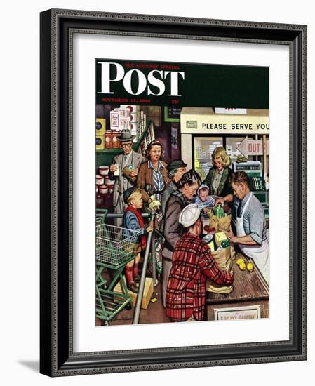 "Grocery LIne," Saturday Evening Post Cover, November 13, 1948-Stevan Dohanos-Framed Giclee Print