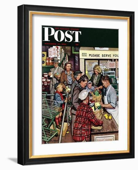 "Grocery LIne," Saturday Evening Post Cover, November 13, 1948-Stevan Dohanos-Framed Giclee Print