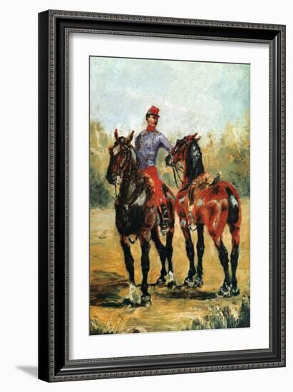 Groom with Two Horses-Henri de Toulouse-Lautrec-Framed Art Print