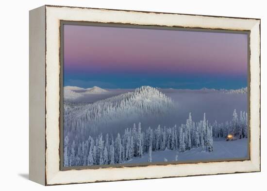 Groomer at Dusk at Whitefish Mountain Resort in Whitefish, Montana, Usa-Chuck Haney-Framed Premier Image Canvas