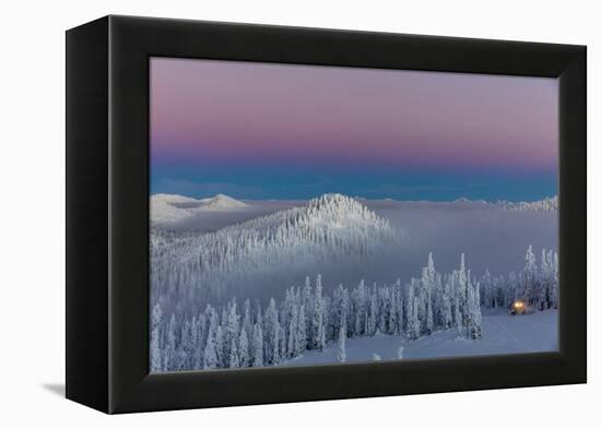 Groomer at Dusk at Whitefish Mountain Resort in Whitefish, Montana, Usa-Chuck Haney-Framed Premier Image Canvas