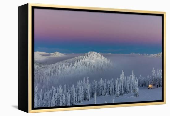 Groomer at Dusk at Whitefish Mountain Resort in Whitefish, Montana, Usa-Chuck Haney-Framed Premier Image Canvas