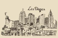 Las Vegas Skyline, Big City Architecture, Vintage Engraved Vector Illustration, Hand Drawn, Sketch.-grop-Art Print