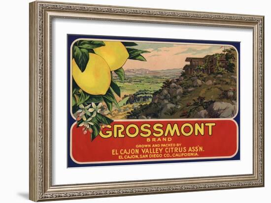 Grossmont Brand - El Cajon, California - Citrus Crate Label-Lantern Press-Framed Art Print