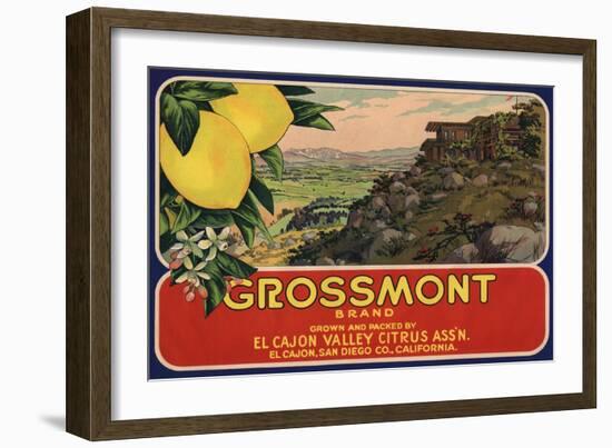 Grossmont Brand - El Cajon, California - Citrus Crate Label-Lantern Press-Framed Art Print