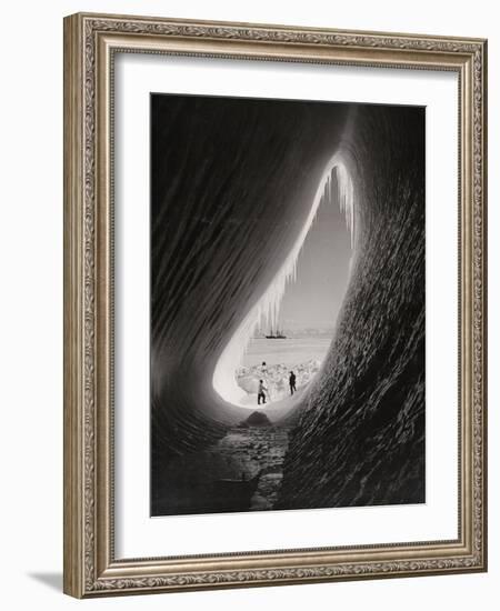 Grotto in an Iceberg, 1911 (B/W Photo)-Herbert Ponting-Framed Giclee Print