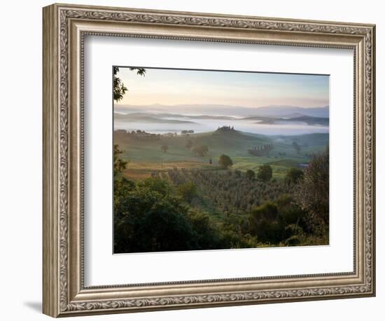 Ground fog at dawn in Val d'Orcia-Peter Adams-Framed Photographic Print