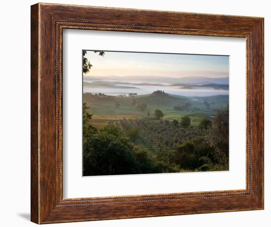 Ground fog at dawn in Val d'Orcia-Peter Adams-Framed Photographic Print