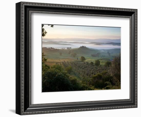 Ground fog at dawn in Val d'Orcia-Peter Adams-Framed Photographic Print