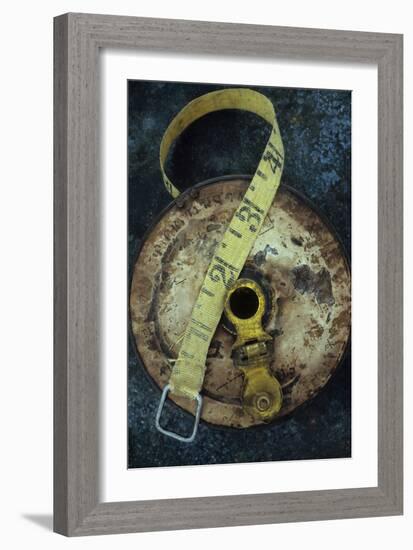 Groundsmans Measuring Tape in Well Worn Metal Case with Brass Winding Handle Lying-Den Reader-Framed Photographic Print