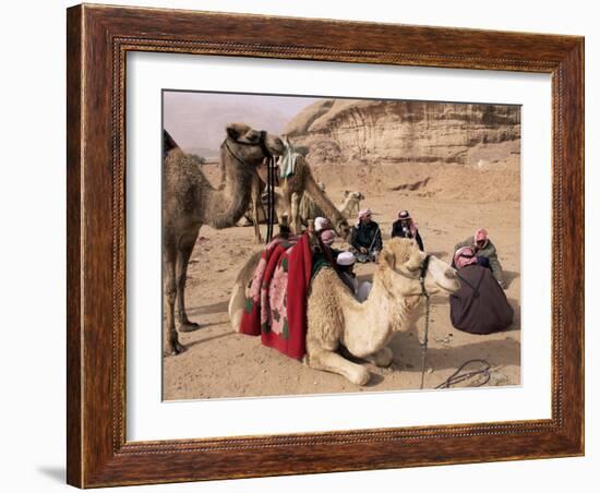 Group of Bedouin and Camels, Wadi Rum, Jordan, Middle East-Bruno Morandi-Framed Photographic Print