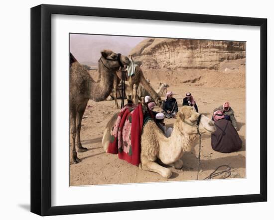 Group of Bedouin and Camels, Wadi Rum, Jordan, Middle East-Bruno Morandi-Framed Photographic Print