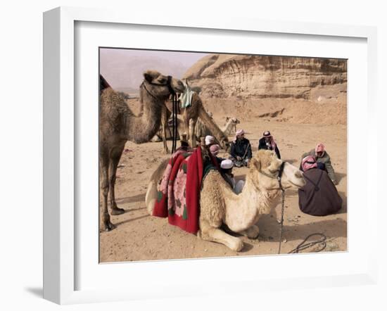 Group of Bedouin and Camels, Wadi Rum, Jordan, Middle East-Bruno Morandi-Framed Photographic Print