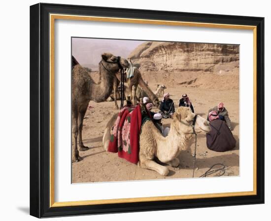 Group of Bedouin and Camels, Wadi Rum, Jordan, Middle East-Bruno Morandi-Framed Photographic Print