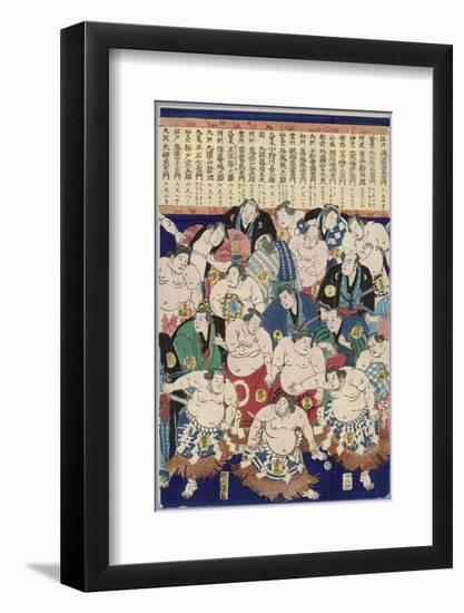Group of Burly Sumo Wrestlers with Their Oiled Hair in Top Knots and the Yokozuna--Framed Photographic Print