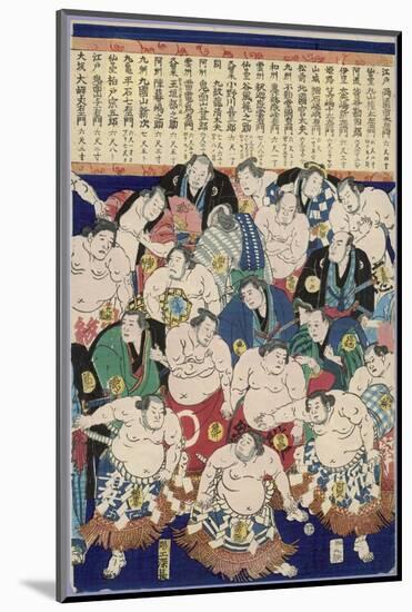 Group of Burly Sumo Wrestlers with Their Oiled Hair in Top Knots and the Yokozuna-null-Mounted Photographic Print