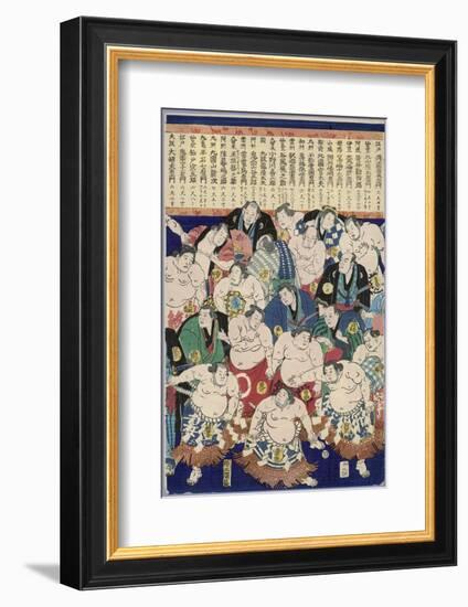 Group of Burly Sumo Wrestlers with Their Oiled Hair in Top Knots and the Yokozuna--Framed Photographic Print
