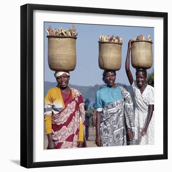 Group of Cheerful Women Carry Sweet Potatoes to Market in Traditional Split-Bamboo Baskets-Nigel Pavitt-Framed Photographic Print