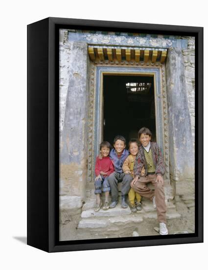 Group of Children from Village, Chedadong, Tibet, China-Doug Traverso-Framed Premier Image Canvas