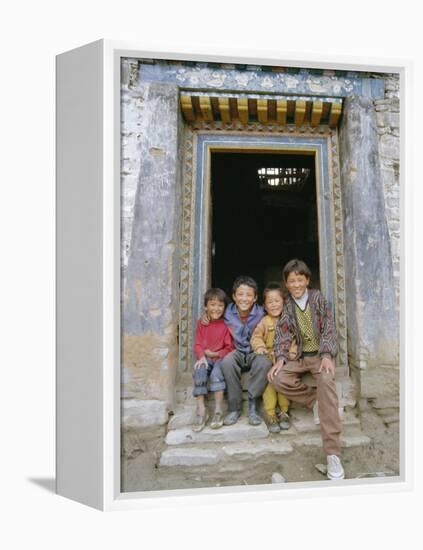 Group of Children from Village, Chedadong, Tibet, China-Doug Traverso-Framed Premier Image Canvas