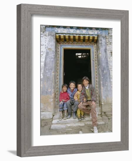 Group of Children from Village, Chedadong, Tibet, China-Doug Traverso-Framed Photographic Print