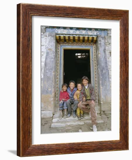 Group of Children from Village, Chedadong, Tibet, China-Doug Traverso-Framed Photographic Print