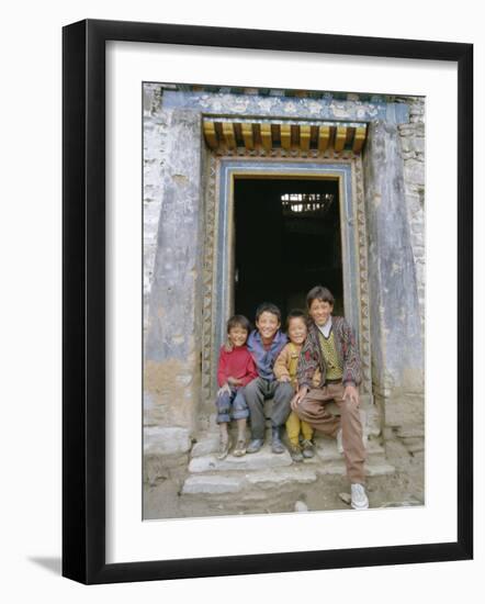 Group of Children from Village, Chedadong, Tibet, China-Doug Traverso-Framed Photographic Print