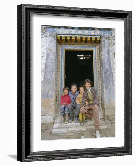 Group of Children from Village, Chedadong, Tibet, China-Doug Traverso-Framed Photographic Print