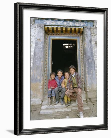 Group of Children from Village, Chedadong, Tibet, China-Doug Traverso-Framed Photographic Print