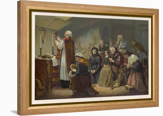 Group of Faithful Christians Pray at a Secret Mass Held During the French Revolution-null-Framed Stretched Canvas