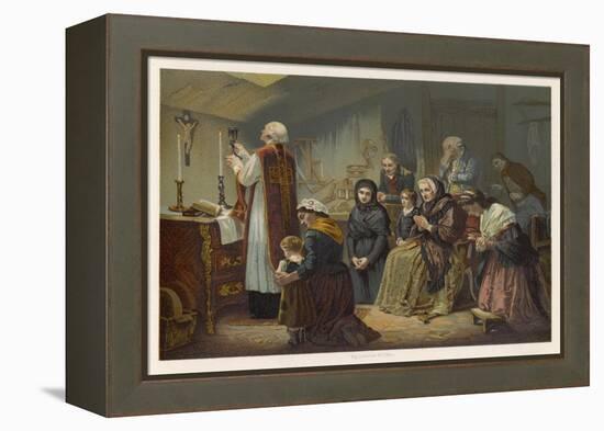 Group of Faithful Christians Pray at a Secret Mass Held During the French Revolution-null-Framed Stretched Canvas