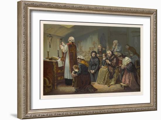 Group of Faithful Christians Pray at a Secret Mass Held During the French Revolution-null-Framed Art Print