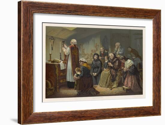 Group of Faithful Christians Pray at a Secret Mass Held During the French Revolution-null-Framed Art Print