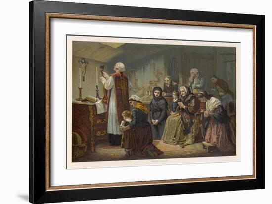 Group of Faithful Christians Pray at a Secret Mass Held During the French Revolution-null-Framed Art Print