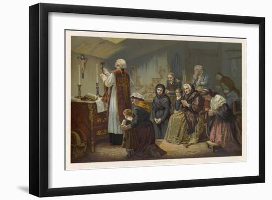 Group of Faithful Christians Pray at a Secret Mass Held During the French Revolution-null-Framed Art Print