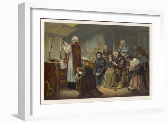 Group of Faithful Christians Pray at a Secret Mass Held During the French Revolution-null-Framed Art Print