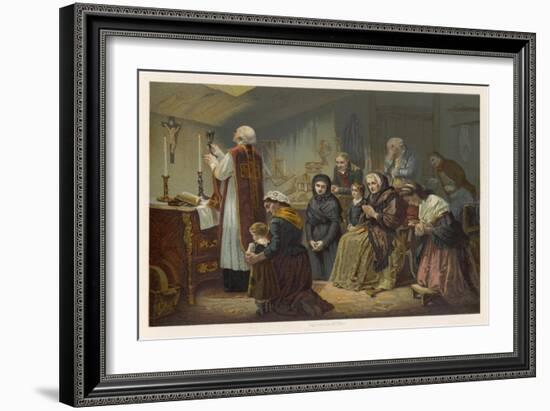 Group of Faithful Christians Pray at a Secret Mass Held During the French Revolution-null-Framed Art Print