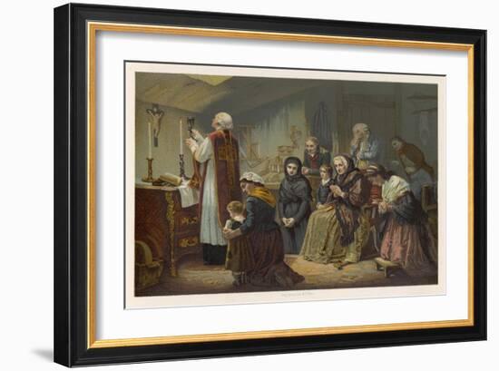 Group of Faithful Christians Pray at a Secret Mass Held During the French Revolution-null-Framed Art Print