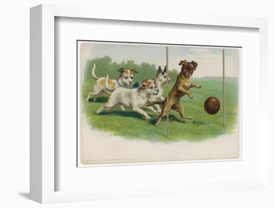 Group of Four Dogs Play a Lively Game of Football One of Them is About to Score a Goal-null-Framed Photographic Print