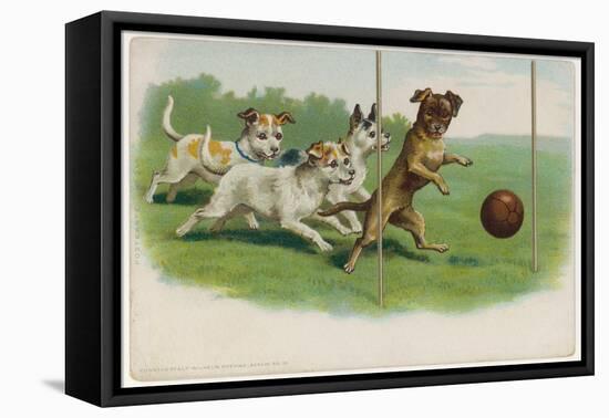Group of Four Dogs Play a Lively Game of Football One of Them is About to Score a Goal-null-Framed Premier Image Canvas