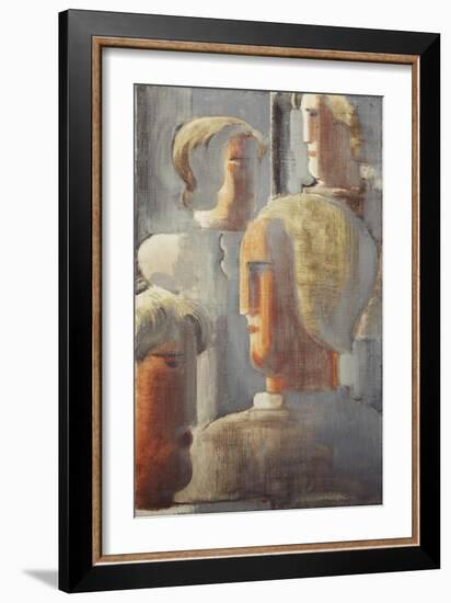 Group of Four Heads Gray Blue-Oskar Schlemmer-Framed Giclee Print