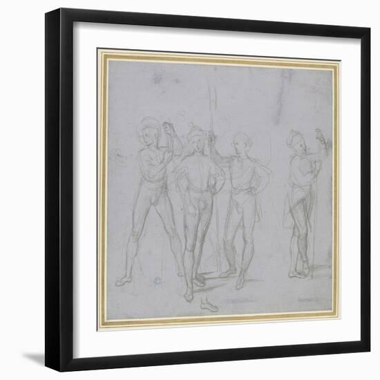 Group of Four Standing Soldiers (Silverpoint on a Blue-Grey Preparation on Off-White Paper)-Raphael-Framed Giclee Print