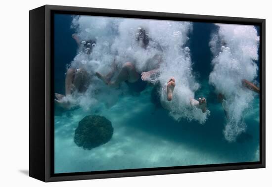 Group of Friends Having Fun by Jumping into Sea-Dudarev Mikhail-Framed Premier Image Canvas
