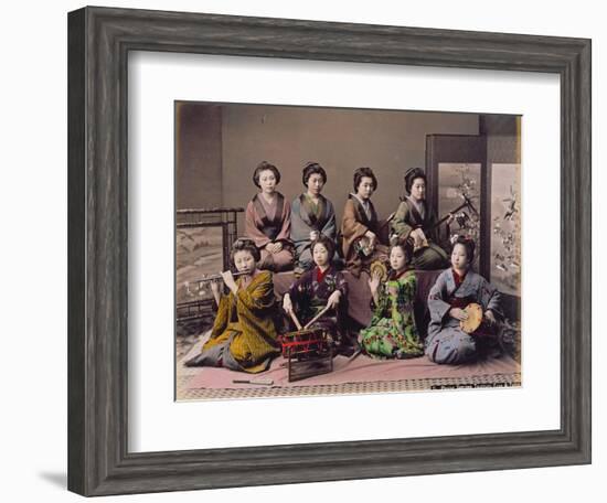 Group of Geisha Girls Playing Musical Instruments (Hand Coloured Albumen Print on Card)-Kusakabe Kimbei-Framed Giclee Print